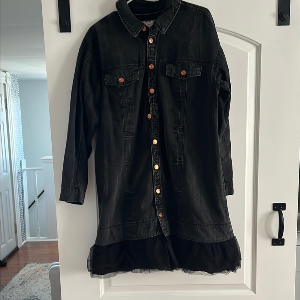 Anthropologie Black Washed Denim Shirt Dress - Picture 2 of 3